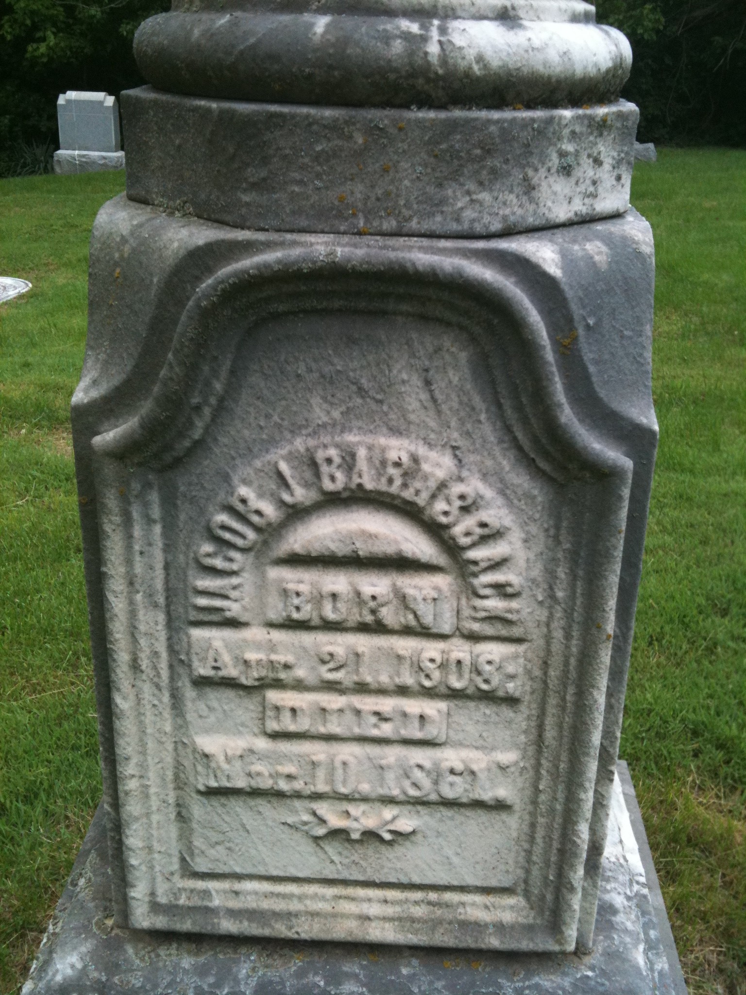 Close up photo of Jacob J. Barnsback Headstone