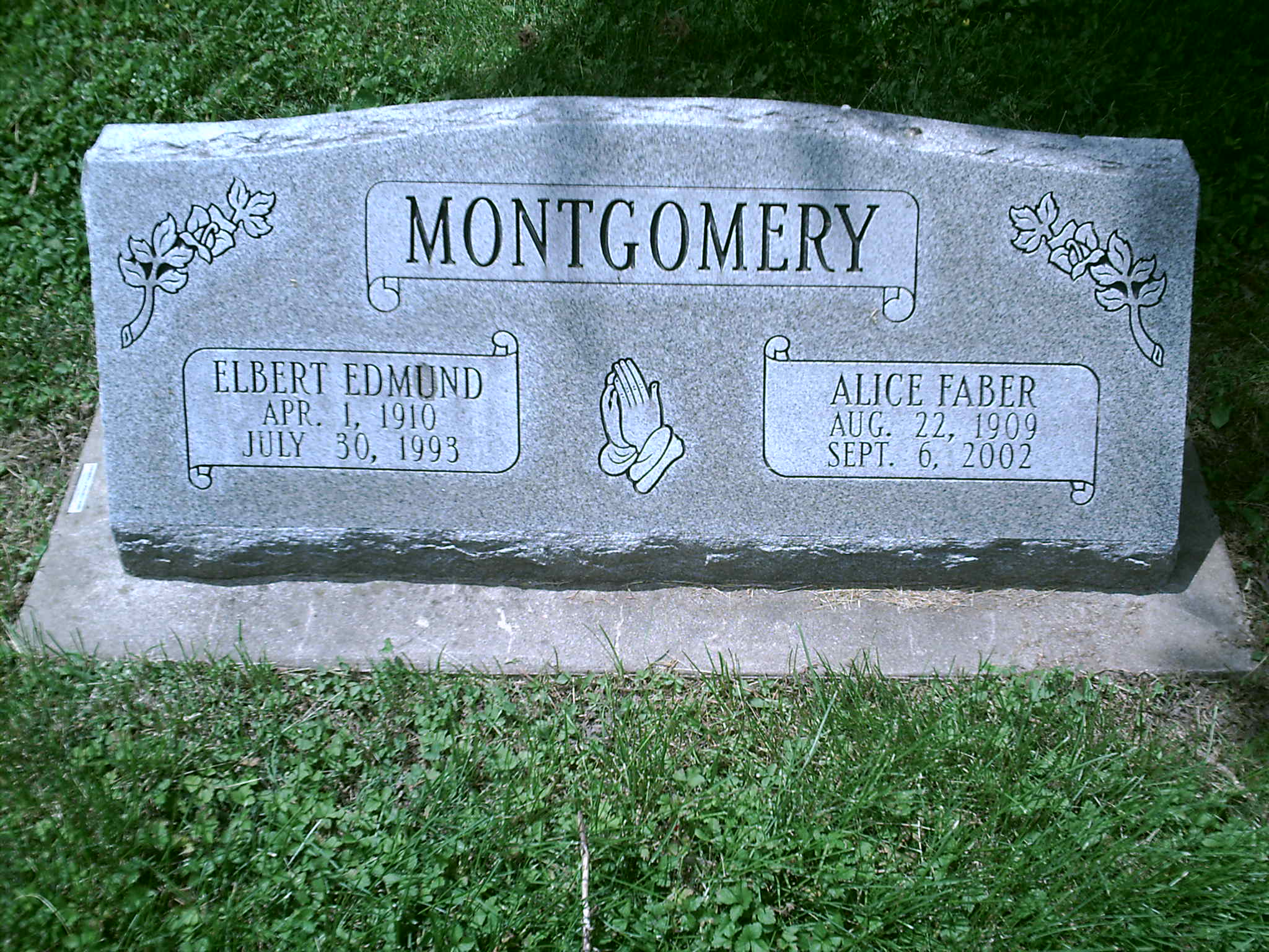 Elbert Edmund and Alice Faber Montgomery Headstone