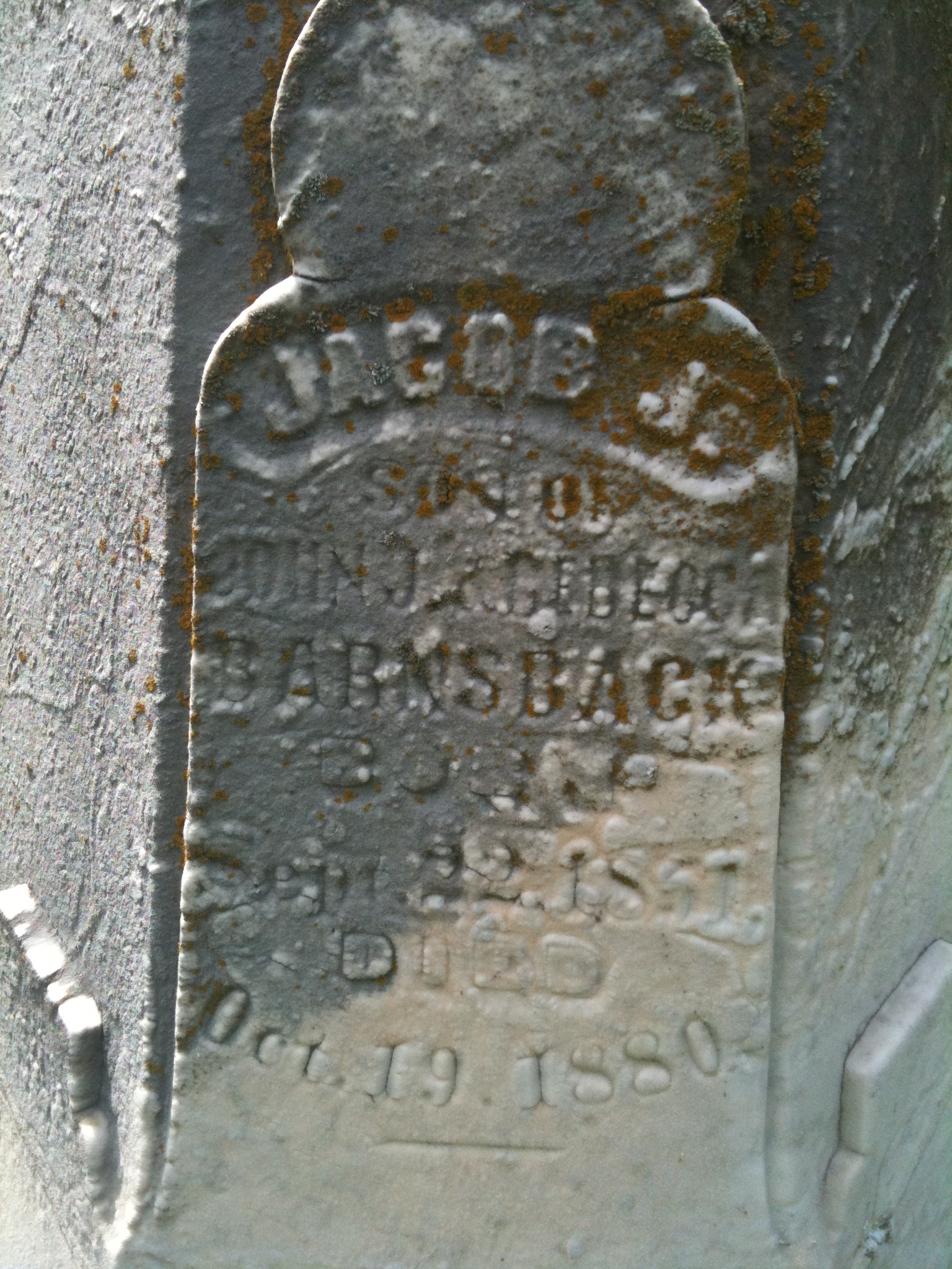 Jacob J. Barnsback d. 1880 Headstone