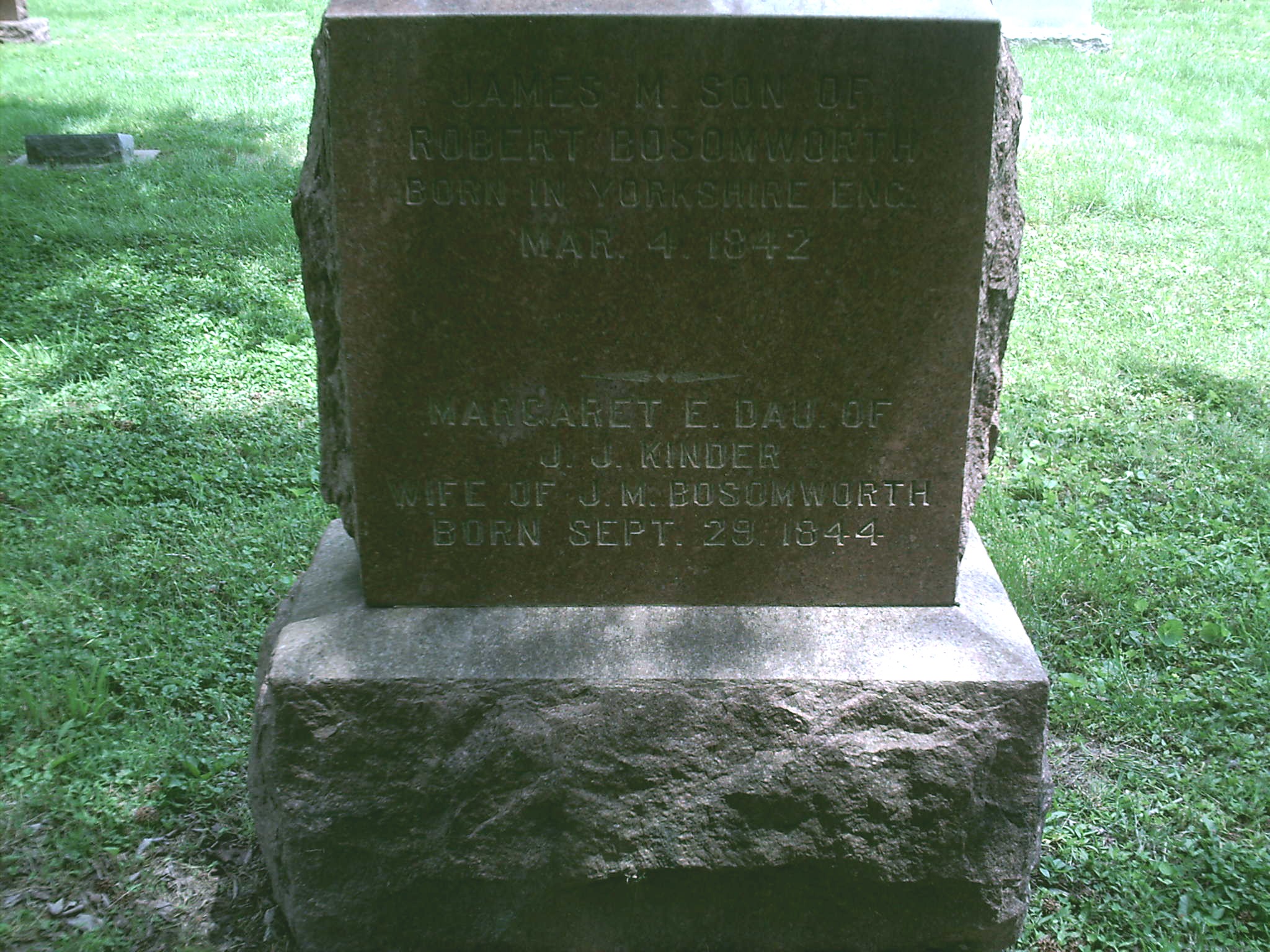James M. and Margaret E. Bosomworth Headstone