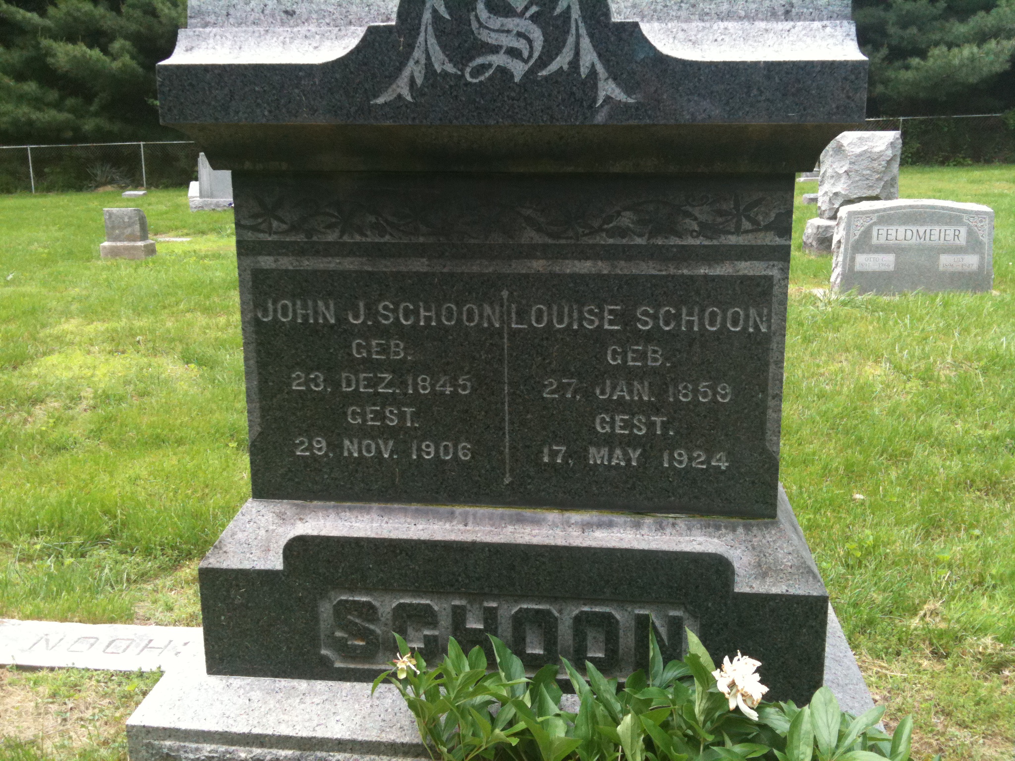 John J. and Louise Schoon Headstone
