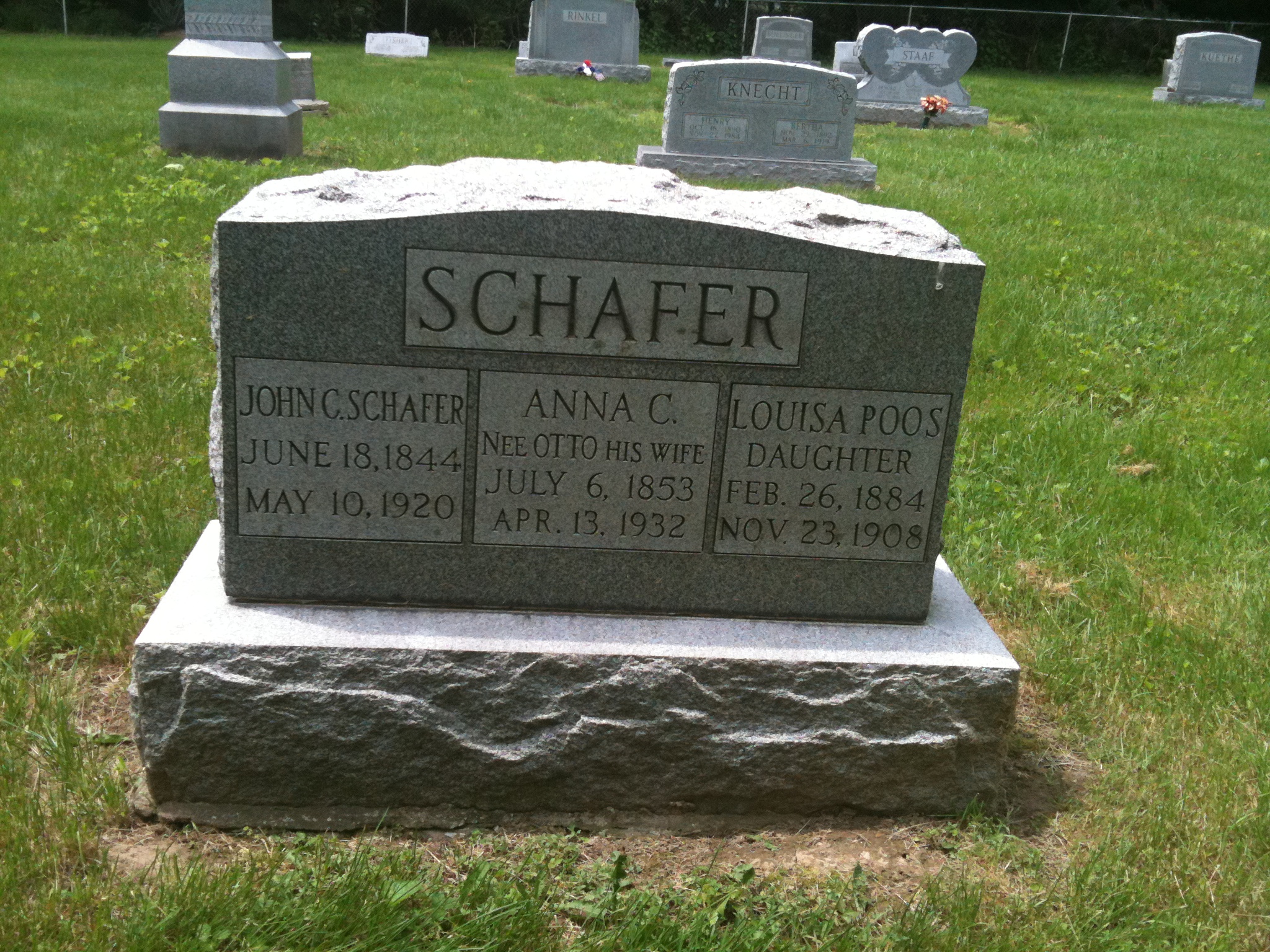 John C. Schafer, Anna C. Schafer nee Otto, and Louisa Poos nee SchaferHeadstone
