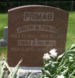 Joseph M. and Emma A. Primas Headstone