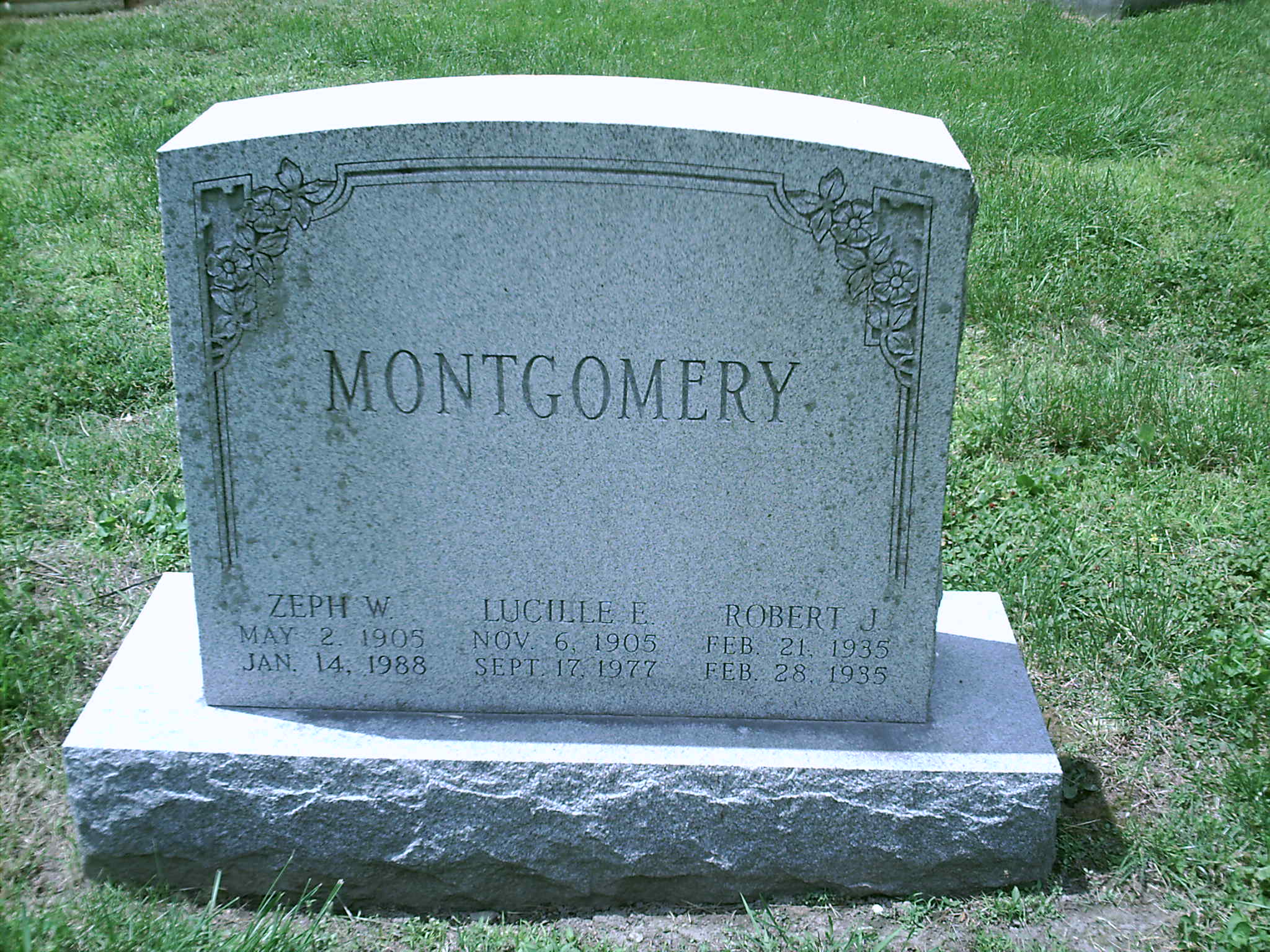 Lucille E., Robert J. and Zeph W. Montgomery  Headstone