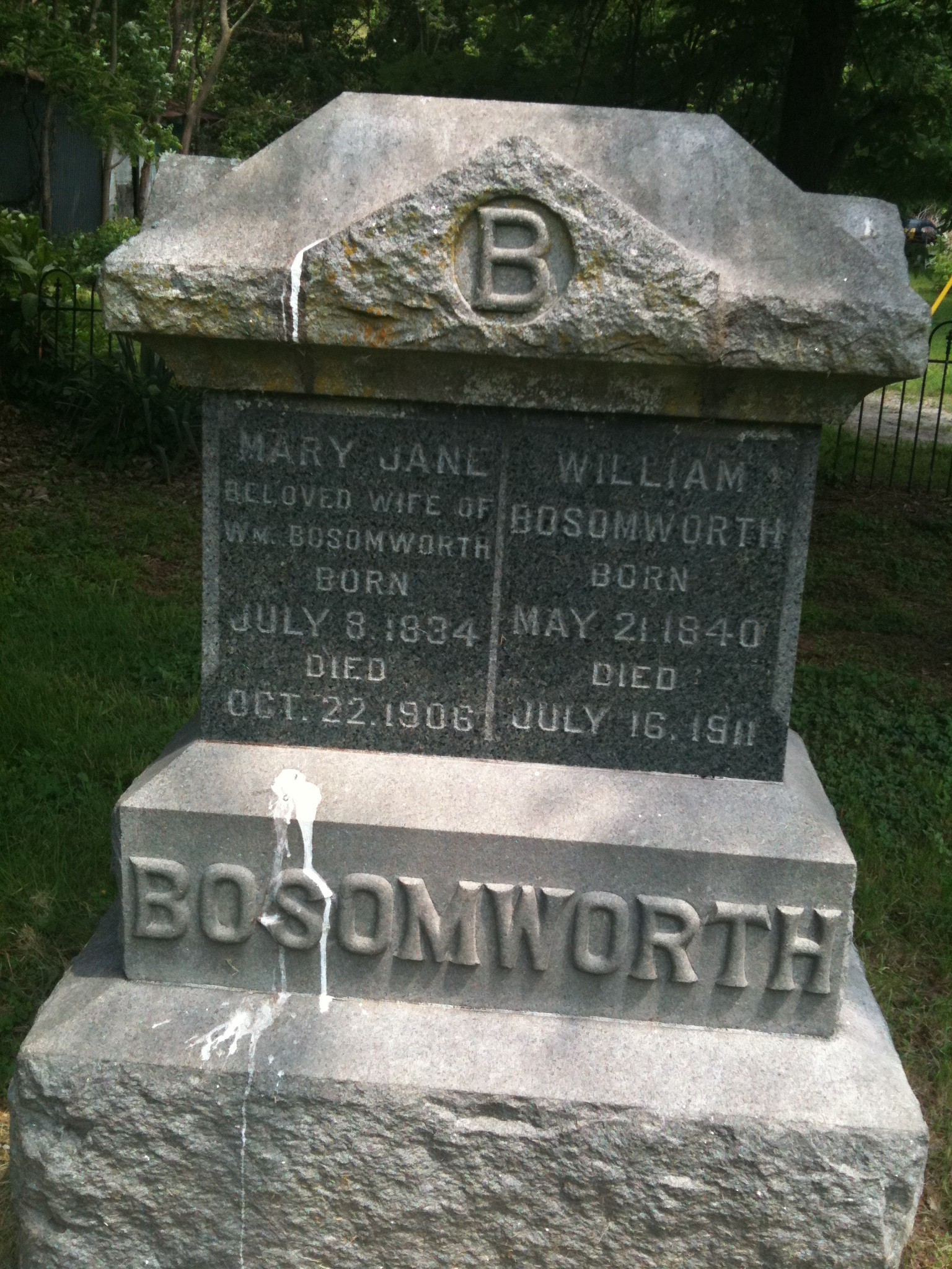 Mary Jane and William Bosomworth Headstone
