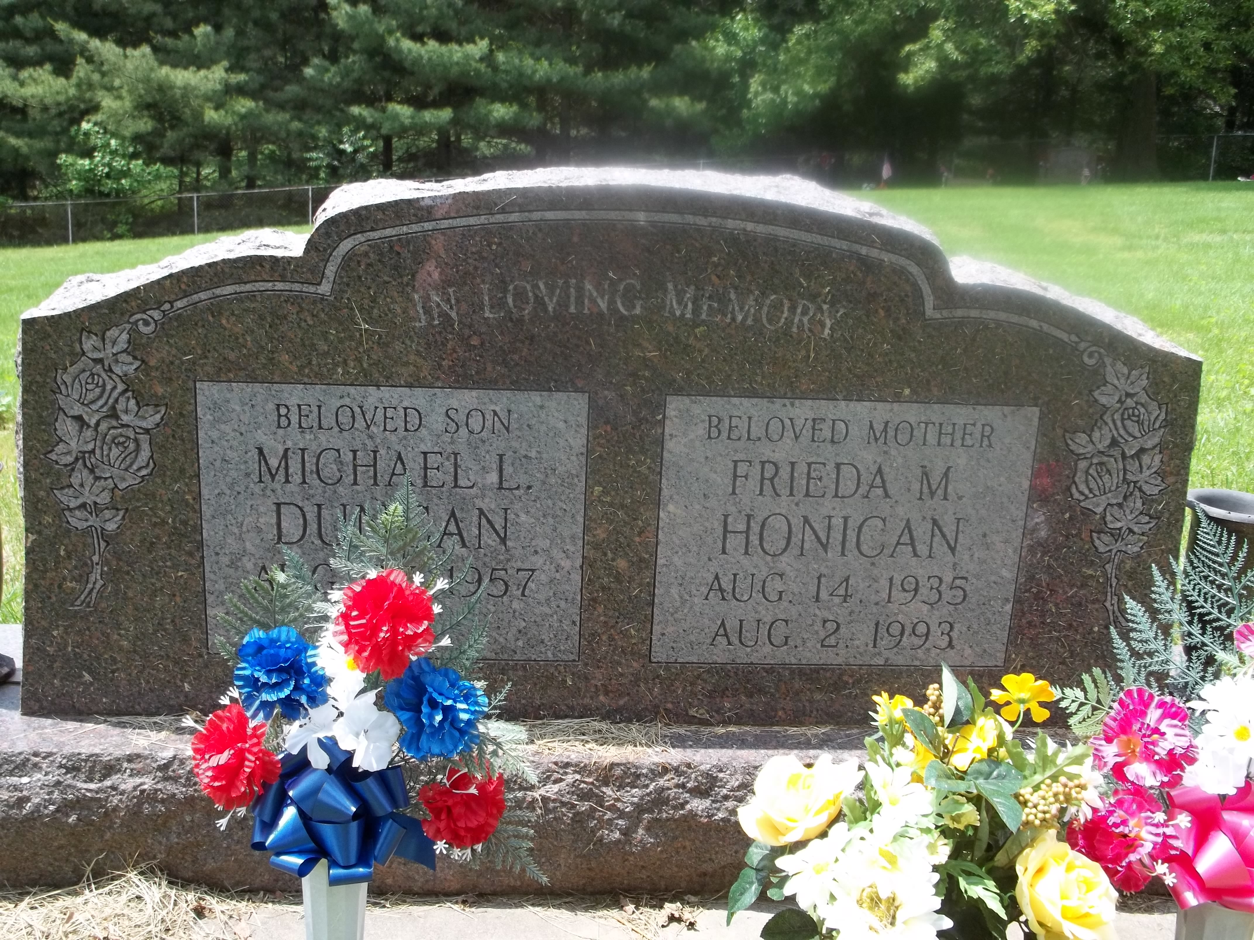 Michael L. Duncan and Frieda M. Honican Headstone