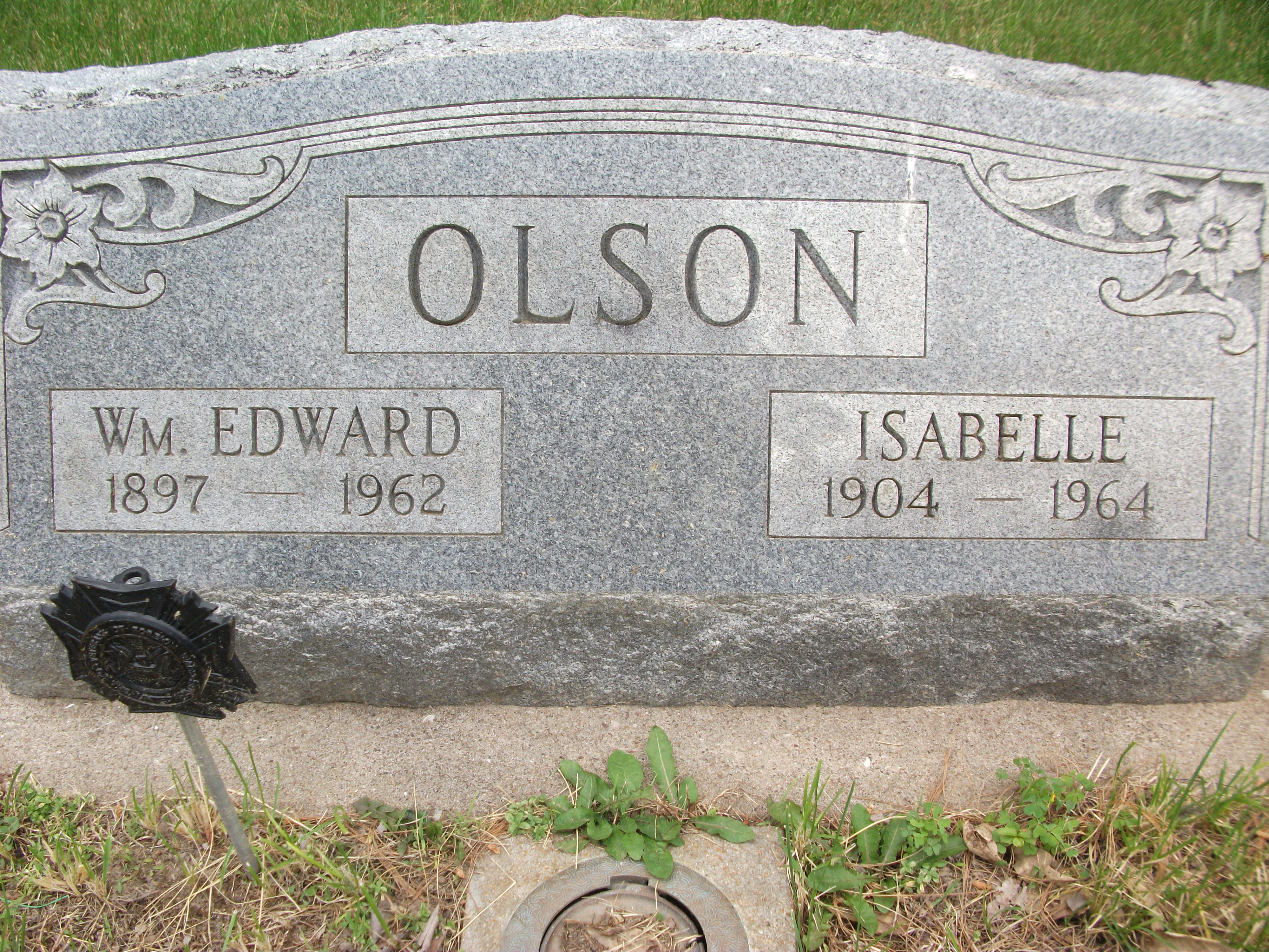 William Edward Olson and Isabelle Olson Headstone
